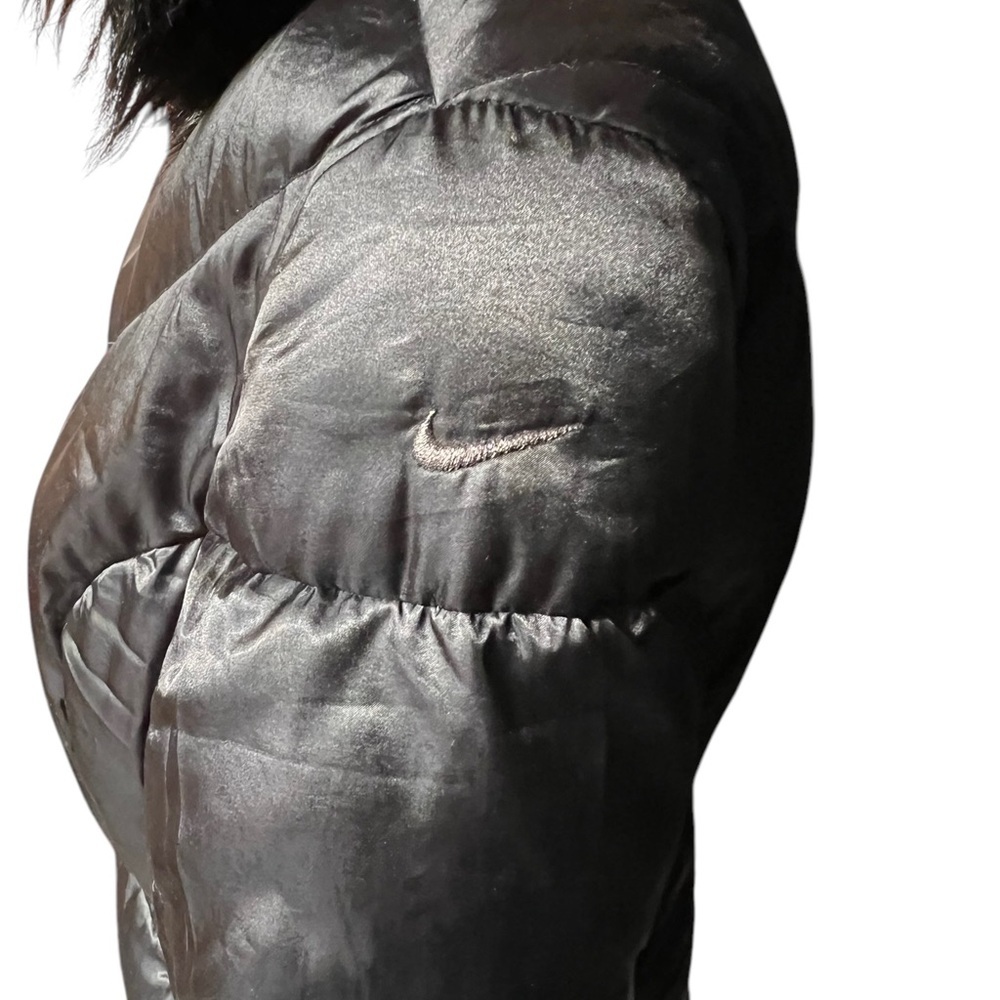 Nike Y2K Duck Down Black & Red Faux Fur Hooded Puffer Long Coat ~ Size M - Picture 3 of 9